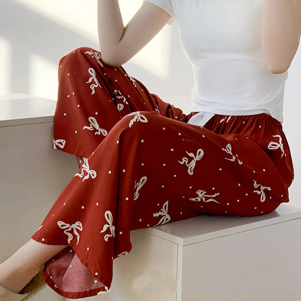 Women Cotton Casual Trousers Summer Loose Pajamas Home Pants Thin Wide Leg Pants Fashion Oversized Sleep Bottoms Korean Pants