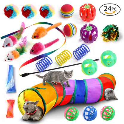 DualPet Kitten Toys Variety Cat Toy Combination Set Cat Toy Funny Cat Stick Sisal Mouse Bell Ball Cat Supplies 20 Piece Set anti