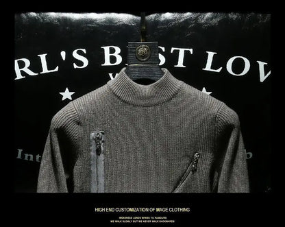 Men Sweater Autumn Winter New Arrival Zipper Solid Color Long Sleeve Fashion Trend Casual Versatile High Neck Knitted Top