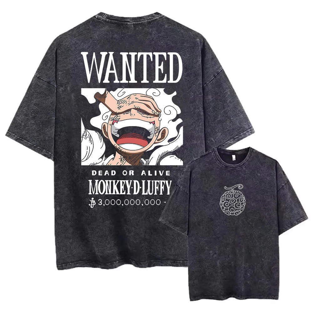 One Piece T-shirts Graphic Men Casual Oversized Washed Harajuku T-shirt Washed Japanese Anime Loose Streetwear Black Tops Tees