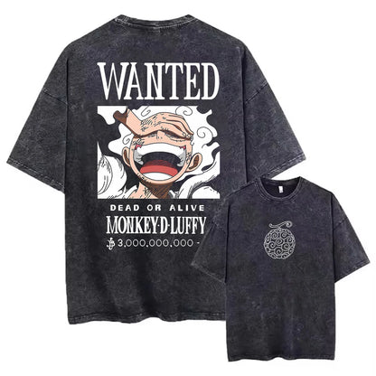 One Piece T-shirts Graphic Men Casual Oversized Washed Harajuku T-shirt Washed Japanese Anime Loose Streetwear Black Tops Tees