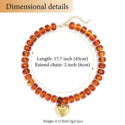 Badu Bohemia Colorful Acrylic Beaded Choker Necklace for  Women 14K Gold Plated Heart Pendant Summer Aesthetic Y2K Jewelry Gift
