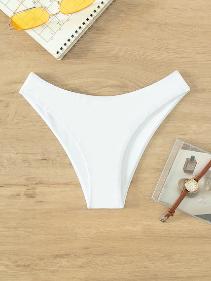 Summer New 2025 Solid Color Bikini Bottoms White Swimsuit Bottoms Single Piece