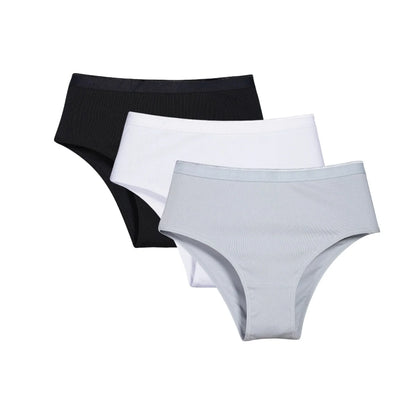 3Pcs/Set Women Cotton Panties High Waist Underwear Female Underpants Solid Color Soft Stretch Briefs Comfort Sexy Lingerie S-L