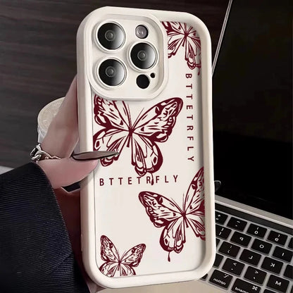 Pink Cute Butterfly Silicone Soft Phone Case For iPhone 17 16PRO 15 14 13 12 11PROMAX Shockproof Candy Cover