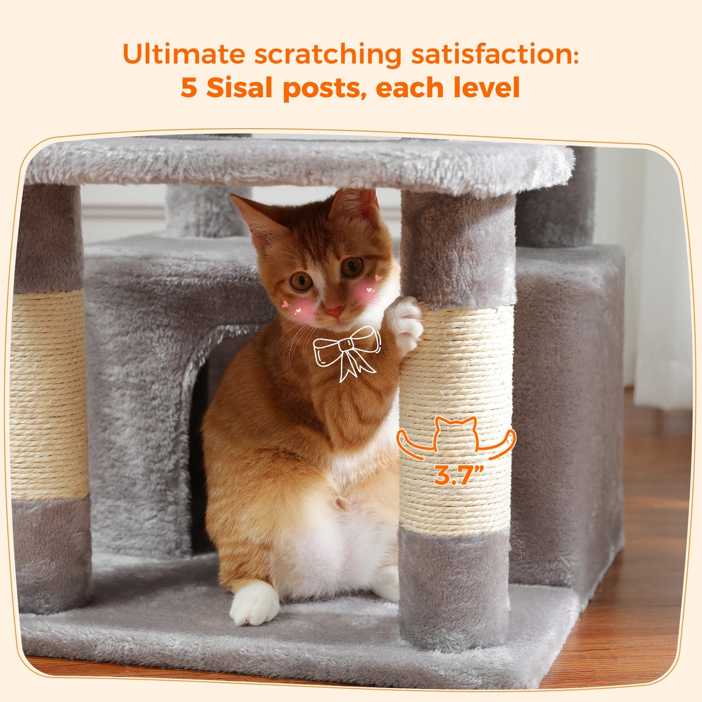 Large Cat Tree - Multi Level Indoor Cat Tower With Sisal Covered Posts & Spacious Condo