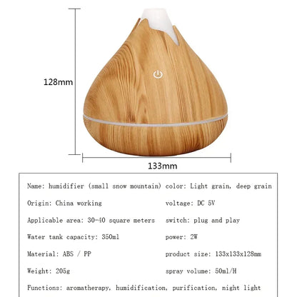 Wood Grain Essential Oil Diffuser - 350ML Ultrasonic Humidifier with Remote Control and 7 Color LED Light - ZOOMNSTORE