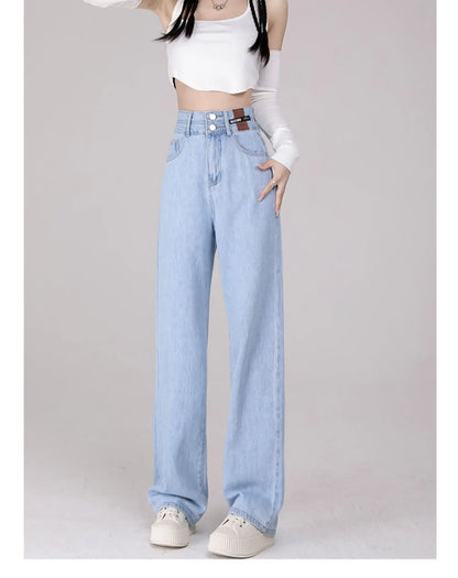 Slim Wide Leg Denim Jeans High Waist Double Bule Straight Cut Pants for Women Bla ey Autumn New Arrival Faionable Wea...