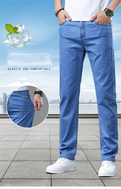 2025 Spring Summer Thin Classic Men's Business Jeans Stretch Trousers Casual Straight Denim Pants  Brand Male Clothing 28-40