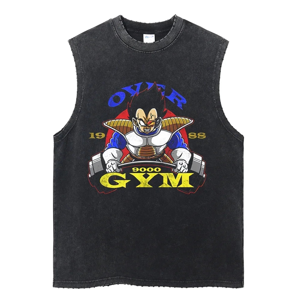Vintage Vest Washed T-Shirt Anime Dragon Ball Graphic Tank Top Cotton Sleeveless Streetwear Loose GYM T Shirt Men's Clothing