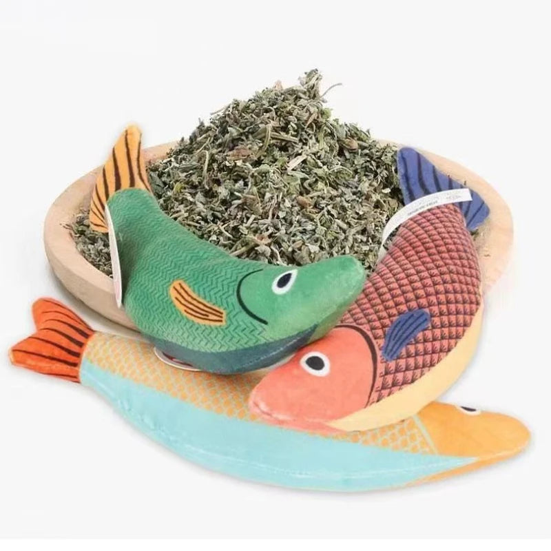 Cat Chew Plush Squeaky Toy Interactive Catnip Simulated Fish Bite-resistant Kitten Toy Teeth Cleaning Cat Supplies Accessories