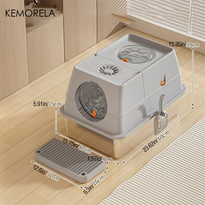 Stainless Steel Cat Litter Box with Lid - Odor-Proof High-Sided Easy Clean - ZOOMNSTORE