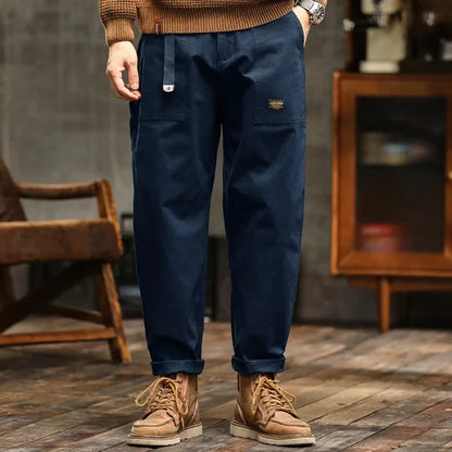 HIQOR Men's Loose Profile Pants American Vintage Trousers For Men High Waist Army Green Men's Casual Pants Cargo Trousers Male
