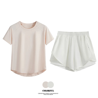 DRUR 2pcs Gym Set Women Summer Sportswear Outfit 2 Piece Short Sleeve Sports Shirt Shorts Sets Jogging Suit Female Tracksuit New