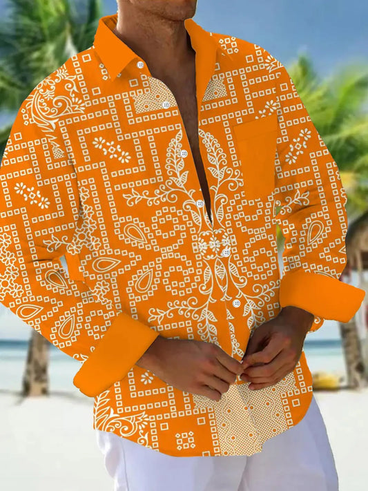 Men's shirts, button down shirts, casual shirts, spring and summer, printed long sleeves, daily, fashionable, comfortable