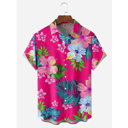 Floral Shirts Men's Hawaii Shirts Holiday Party Blouse Cuba Style Lapel Beach Shirt Flower Camisas Short-sleeved Womens Clothes