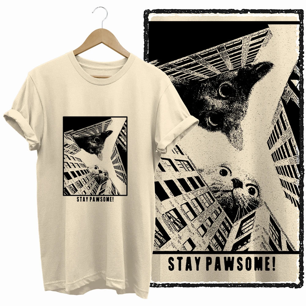 COOLMIND BEIGE cat print exclusive graphic 100% cotton women T shirt big size loose cotton cat lover women tshirt LOVELY cat tee