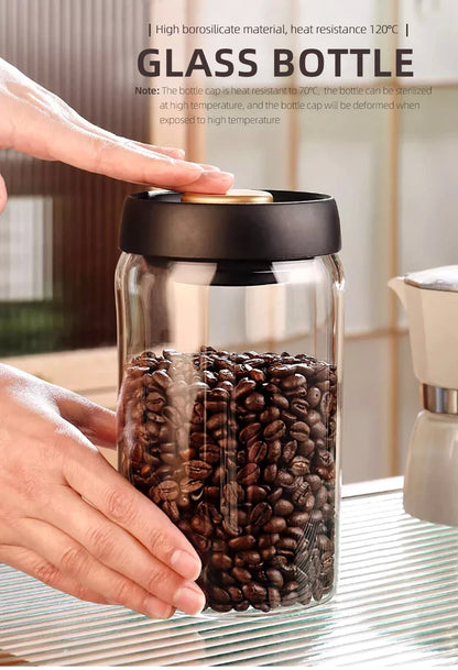Vacuum-Sealed Glass Storage Jar – Coffee Bean, Grain & Tea Canister