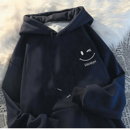 Women's Smiling Face Funny Fashion Couple Hooded Sweater American Heavyweight Loose Thickened Cashmere Boys' Hoodie Pullover Top
