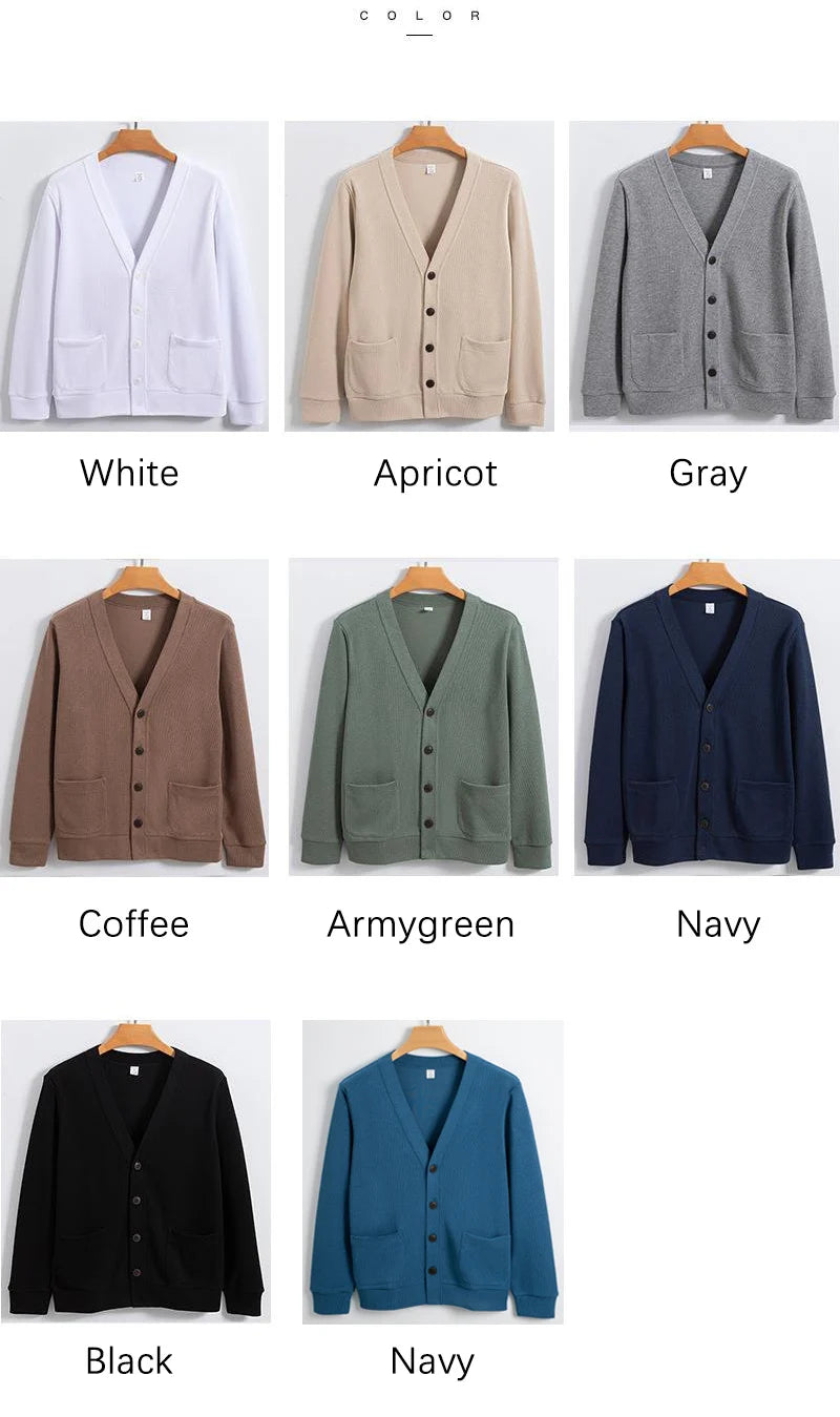 BROWON New Knitted Sweater Cardigan Men 2026 Autumn Solid Casual Man Clothes Korean Fashion 80% Cotton V-Neck Collar Sweater Men