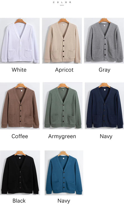 BROWON New Knitted Sweater Cardigan Men 2026 Autumn Solid Casual Man Clothes Korean Fashion 80% Cotton V-Neck Collar Sweater Men