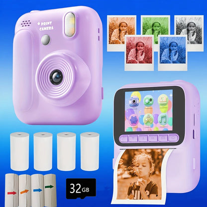 Kids Instant Camera - 32GB Digital Color Printing Camera With 1080P Video & Thermal Print