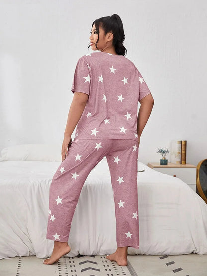 5XL Big Size Pajamas For Women Summer Autumn Faux Cotton Pajama Set  Short Sleeved Casual Loose Luxury Print Sleepwear Pijama