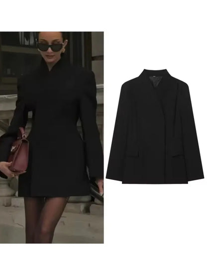 Women's Casual Blazer - Autumn Long Sleeve V Neck Double Breasted Jacket With Pockets
