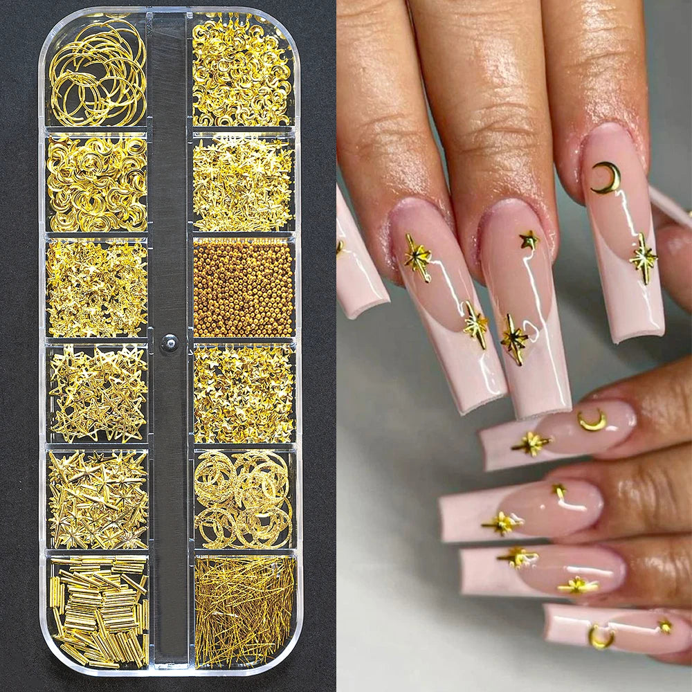 Mini Caviar Beads Nail Art Set - GoldSilver Micro Ball Charms with Magnetic Pen
