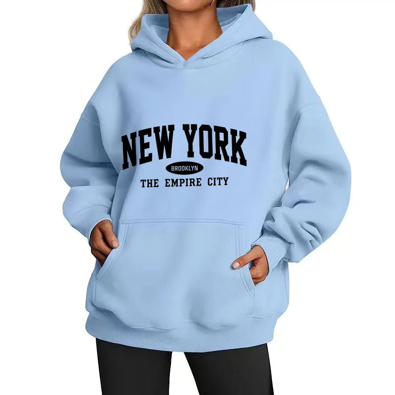Women NEW YORK Brooklyn Letter Print Hoodie Oversized Loose Hooded Sweatshirt The Empire City Casual Streetwear Men Pullover Top