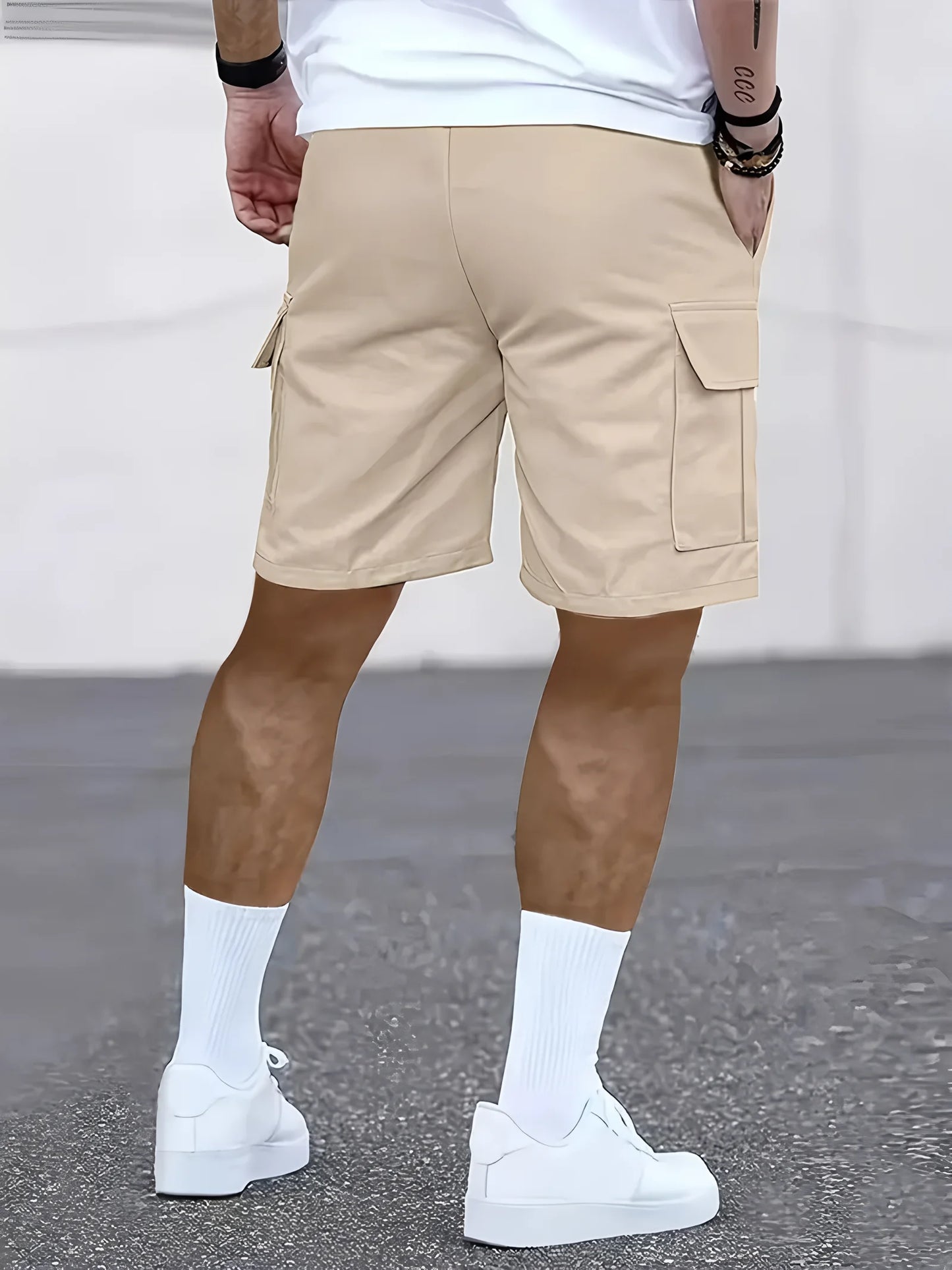 Men's Work Shorts - Multi-Pocket Cargo, Elastic Waistband, Breathable Polyester
