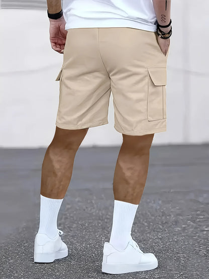 Men's Work Shorts - Multi-Pocket Cargo, Elastic Waistband, Breathable Polyester