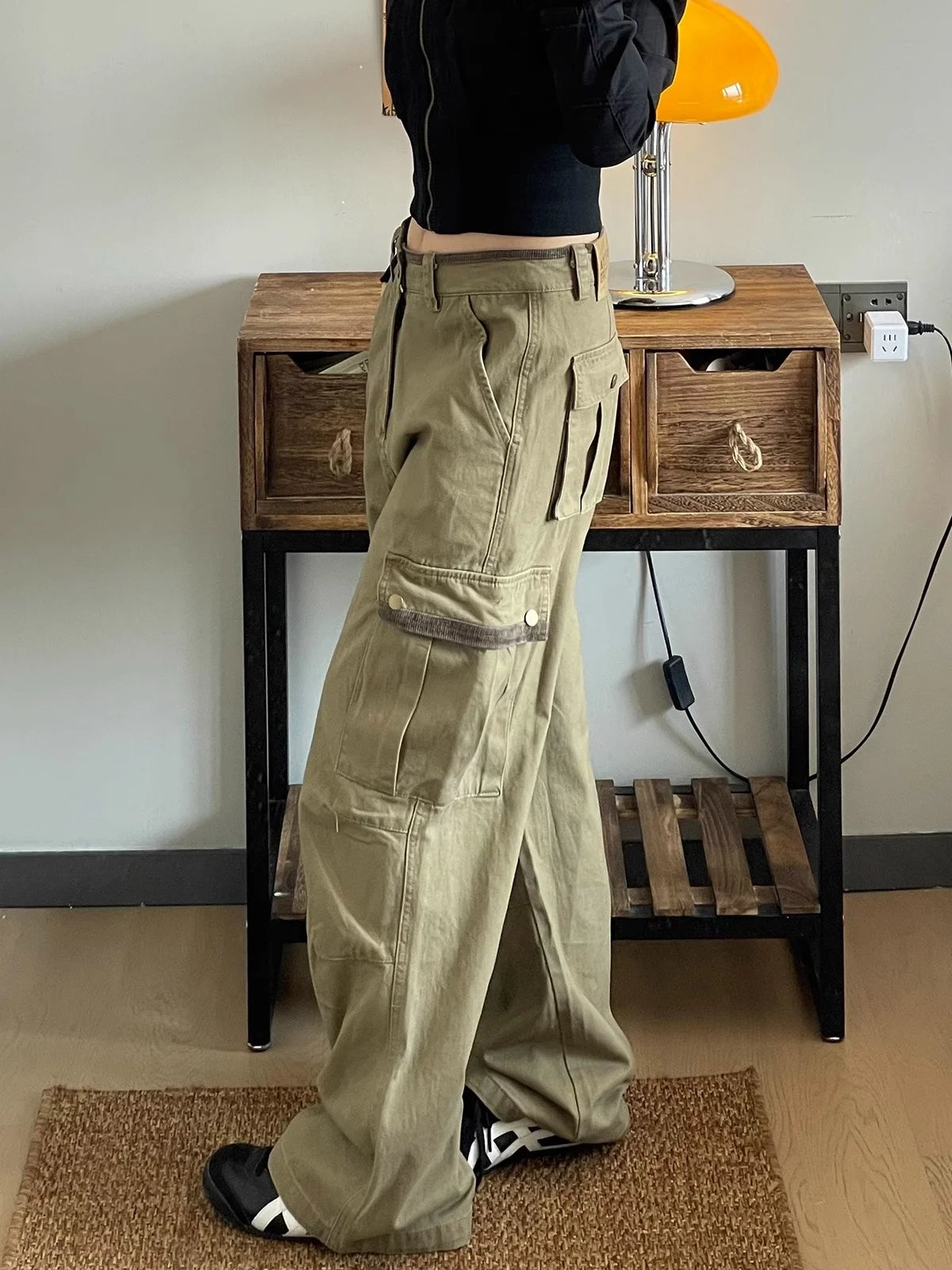 American Retro Workwear Denim Pants Women's High Waist Wide Leg Loose Straight Cut Trousers Spring Autumn New Sle Multi ket