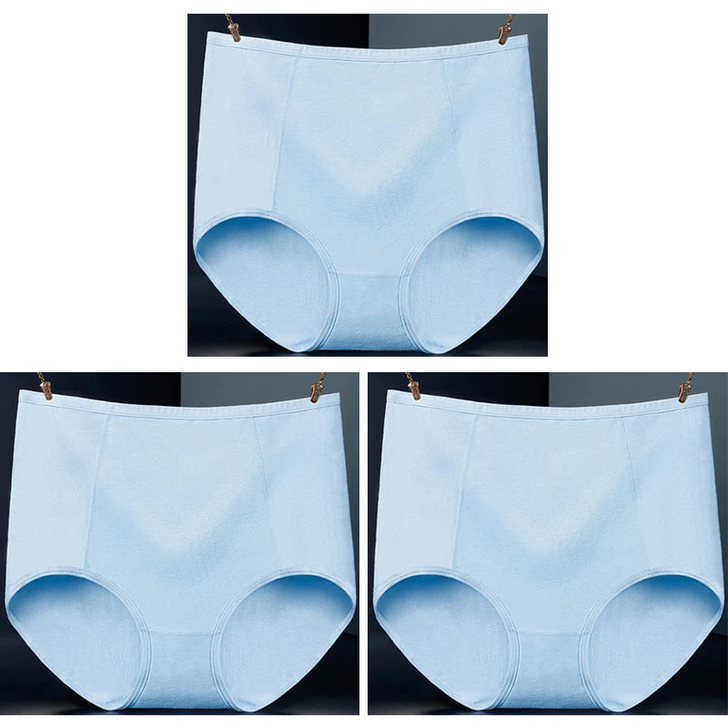 3pcs Pure Cotton Brief Female Solid Panties Girls High Waist Comfort Underpants Lady Plus Size Underwear Women Ventilate Pantys