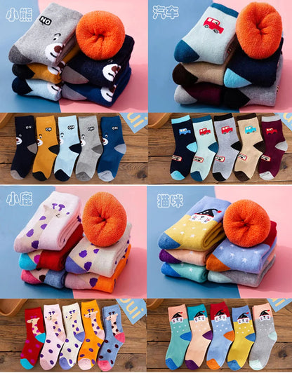 5 Pairs/Lot Kids Scoks Autumn Winter Kids Warm Thicken Cotton Socks Unisex Boys Girls Cute Cartoon Animal Socks