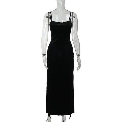 Goth Dark Punk Grunge High Split Hem Straps Dess 90s Streetwear Gown Women Sexy Corn Bandage Velvet Dresses Mall Gothic Clothing