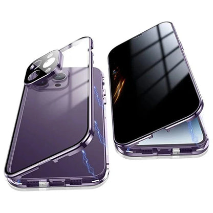 360 ° Full Protection Metal Magnetic Double-Sided Glass Snap Lock Privacy Case For iPhone 17 16 15 14 13 12 Pro Max Plus 17E 16E