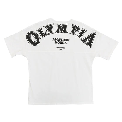 OLYMPIA Cotton Gym Shirt Sport T Shirt Men Short Sleeve Running Shirt Men Workout Training Tees Fitness Loose large size M-XXXL