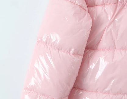 New Winter Fashion Women Bright Light Blue Zipper Up Bread Parka Coat Woman Stand Collar Removable Hooded Long Sleeve Outerwear
