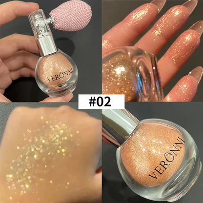 6-Color Diamond Highlighter Powder Spray Waterproof High Gloss Glitter Body Bronzer Highlight Powder Face Contour Illuminator