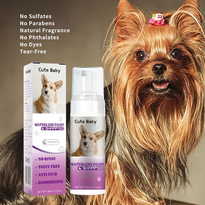 Water Free Dry Cleaning Mousse for Cats Dogs No Rinse Foam Spray Shampoo with Deodorizing Deep Cleaning Gentle Bath Gel