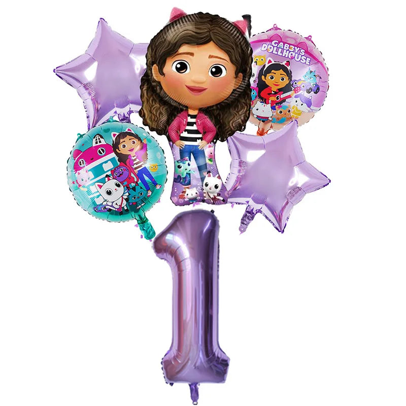 Gabby Dollhouse Balloons Set - 6pcs Cartoon Birthday Party Decorations