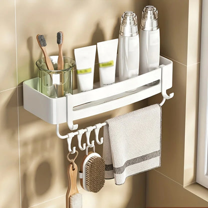 White Wall-Mounted Bathroom Storage Rack - Triangular Square Organizer
