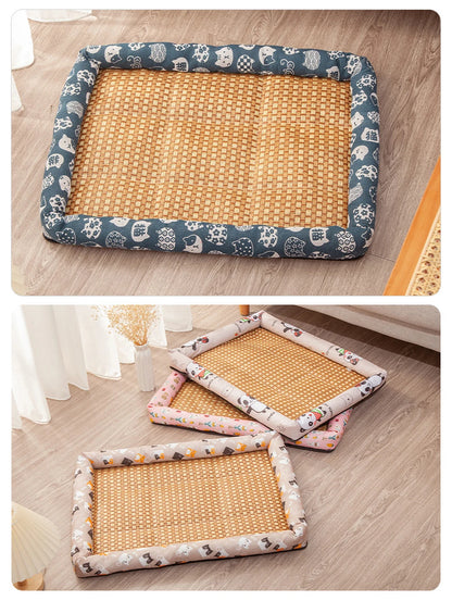 Pet Summer Mat Cute Dog Cooling Sofa Breathable Small Dog Bed Cushion Moistureproof Rattan Wear Cat Mat Accessories