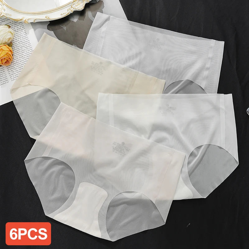 6PCS Summer Ice Silk Seamless Underwear Ladies Summer Ultra-thin Sense Quick-drying Pants Briefs Panties M-XL