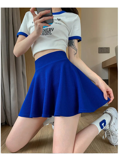 Summer Women's Skirts Fashion Sexy Mini Elastic Pleated Sun Skirts For School Girl Uniform Korean Black High Waist Tennis Skirts