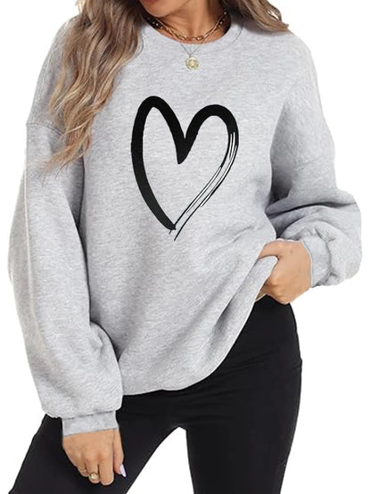 Plus Size 2024 Spring and Autumn Season Large Women's Fashion Love Digital Print Pullover Thin Long sleeved Top