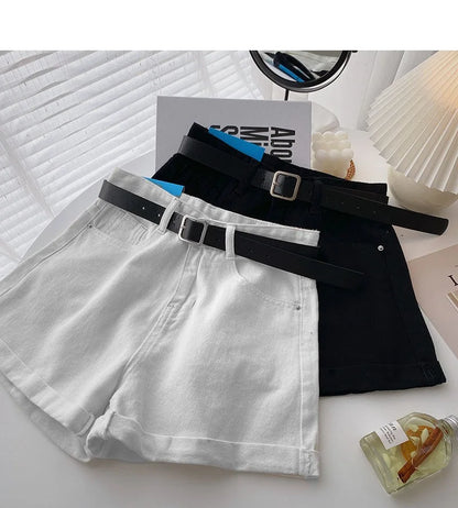 Women's High-Waist Denim Shorts – Wide-Leg Jean Shorts with Belt