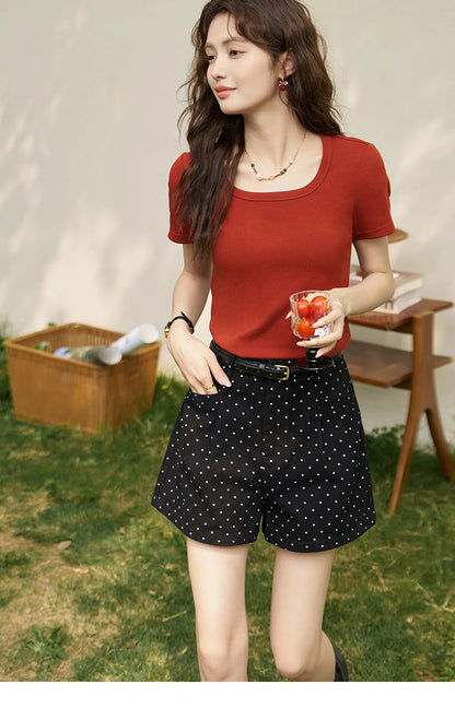 Women's Square-Neck T-Shirt – Elegant Cotton Short-Sleeve Top