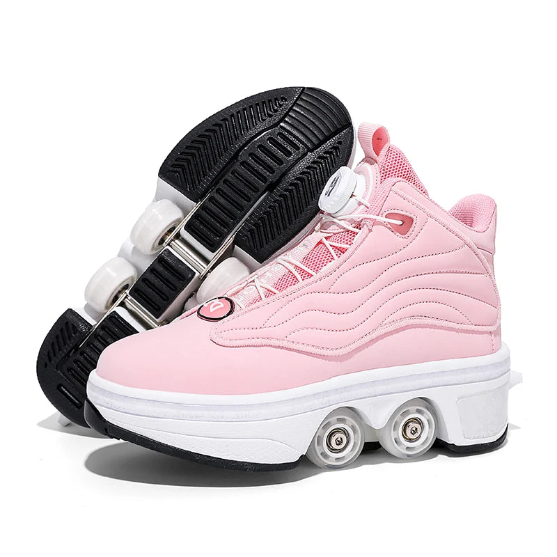Girls Roller Skate Shoes - Pink Lighted Skates With Hook And Loop Closure